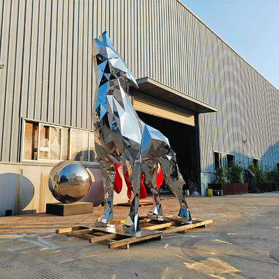 سعر جيد 3 أمتار عملاقة من الفولاذ المقاوم للصدأ المرآة الحيوانية النحت الهندسي الذئب الانترنت