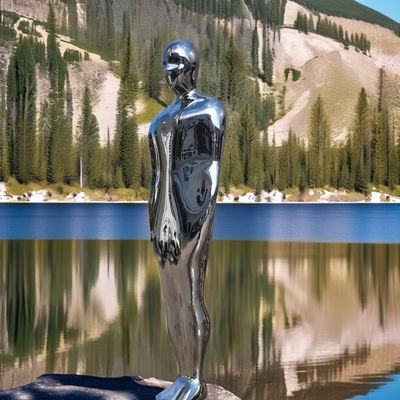 سعر جيد مُجردة حديثة مُجردة رجل من الفولاذ المقاوم للصدأ تمثال بحجم طبيعي مرآة فنية معدنية مطلية الانترنت