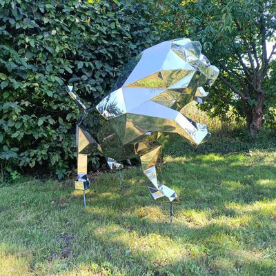 سعر جيد حديقة المناظر الطبيعية من الفولاذ المقاوم للصدأ المرآة الحيوانية الملمعة تمثال أسد كبير في الهواء الطلق الانترنت