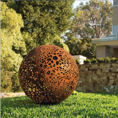 سعر جيد Large Garden Decorative Weathered Corten Steel Rusted Hollow Metal Sphere الانترنت