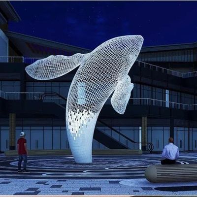 سعر جيد Custom Public Outdoor Modern Decorative Steel Sculpture Metal Statue Huge White Whale الانترنت