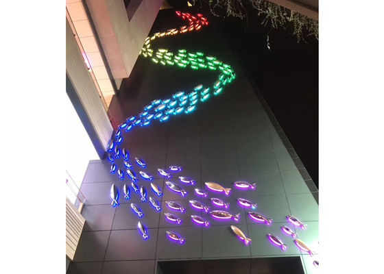 سعر جيد في الهواء الطلق ديكور الفولاذ المقاوم للصدأ الإضاءة المعدنية الأسماك النحت الانترنت