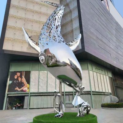 سعر جيد Urban Night Illuminated Stainless steel Whale Sculpture With Light الانترنت
