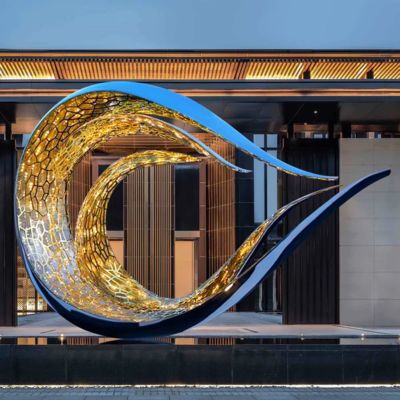 سعر جيد Modern Wave-Inspired Stainless Steel Light Sculpture For Public Decoration الانترنت
