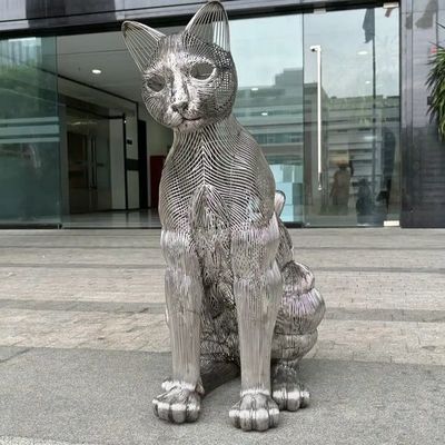 سعر جيد Modern Art Cat Animal Decorative Metal Stainless Steel Sculpture Outdoor Large Statue Factory الانترنت