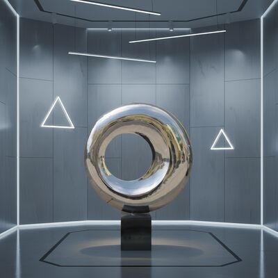 مرآة مخصصة ملمعة من الفولاذ المقاوم للصدأ النحت الفني الحديث الداخلي الدائري التمثال المجرّد الديكور