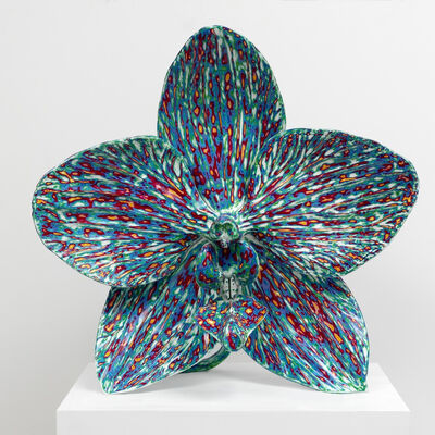 نحت زهرة فنية شعبية ثلاثية الأبعاد من الفولاذ المقاوم للصدأ في الهواء الطلق