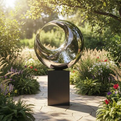 تمثال الهلال العاكس: قطعة فنية من الفولاذ الملمع والرخام الأسود