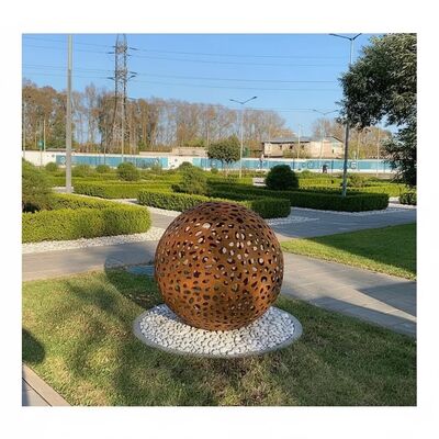 Corten Steel Sphere Sculpture | Rusty Metal Garden Sphere for Outdoor Decor
