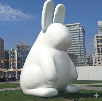 Big Stainless Steel Painted White Rabbit Sculpture