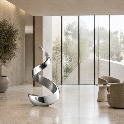 Custom Mirror Polished Stainless Steel Ribbon Sculpture for Hotel Lobby Atrium Decor